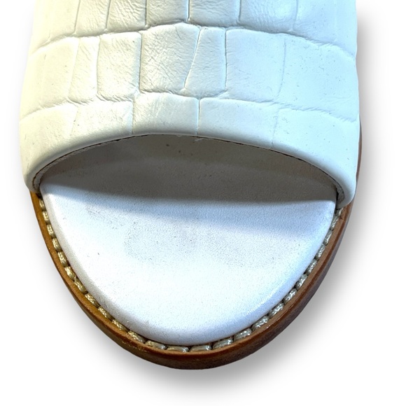 MATT BERNSON White leather Croc Embossed Ankle strap Peep Toe Mules SZ 10 - Picture 13 of 16